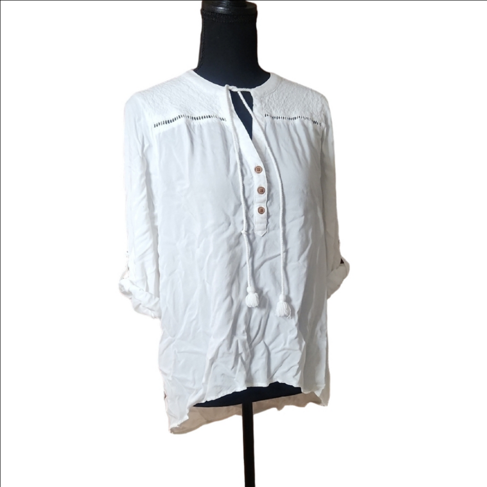 Democracy Cotton White Button-Up Top, Size Medium